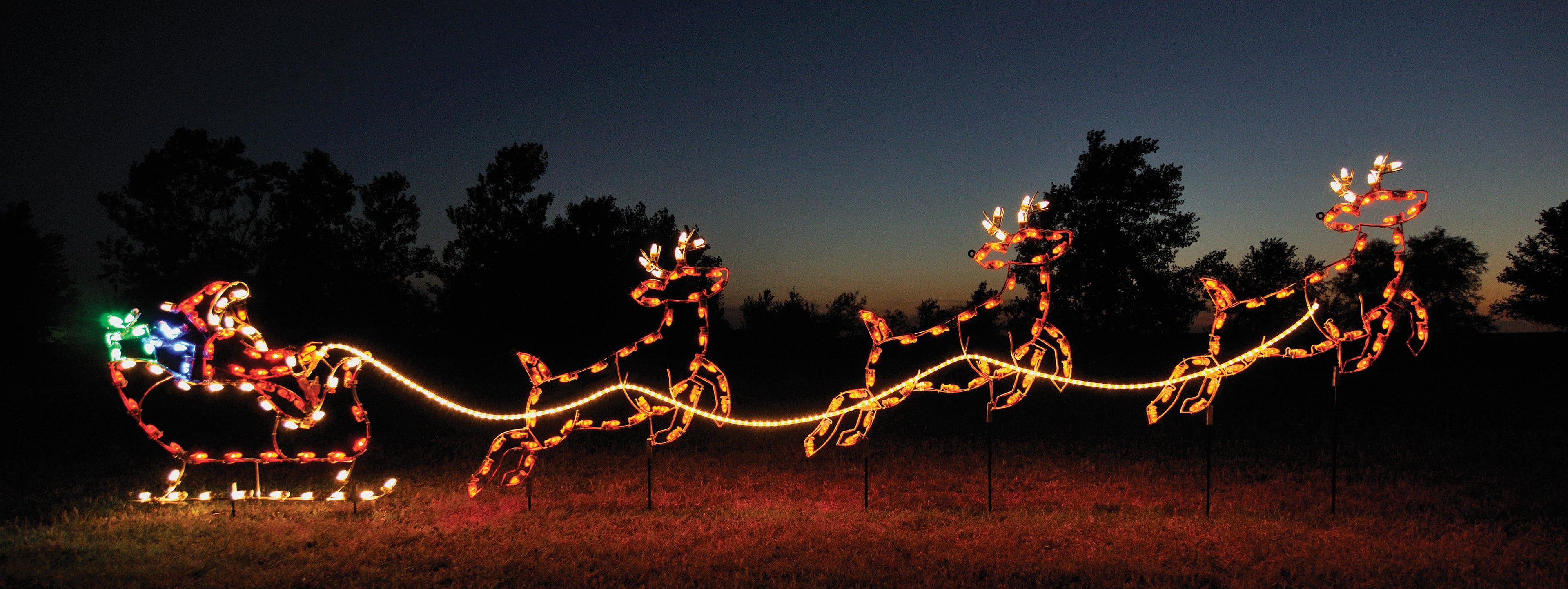outdoor, indoor, LED, lights, quality, durable, commercial-grade, light motif, Christmas, holiday decoration, 2021, santa, sleigh, reindeer, Santa set, sleigh