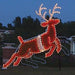 Giant commercial-grade animated outdoor Christmas holiday reindeer, Santa sleigh, C7 LED, aluminum frame, Dasher, Dancer, Prancer, Vixen, Comet, Cupid, Dunder (variously spelled Donder and Donner), and Blixem (variously spelled Blixen and Blitzen