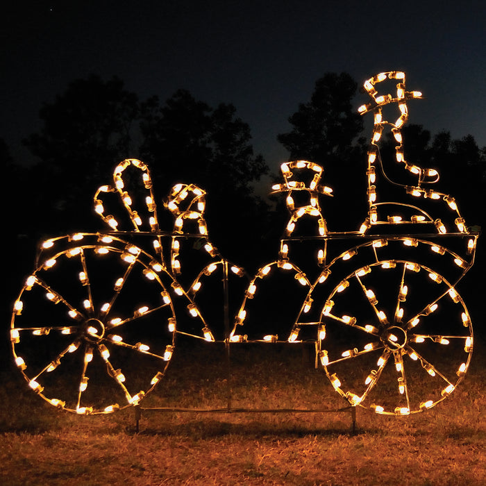 giant, life-size, commercial-grade, outdoor, Christmas, holiday, LED, bulb, lights, aluminum frame, quality, durable, motif, display, 2021, animated, victorian carriage, C7