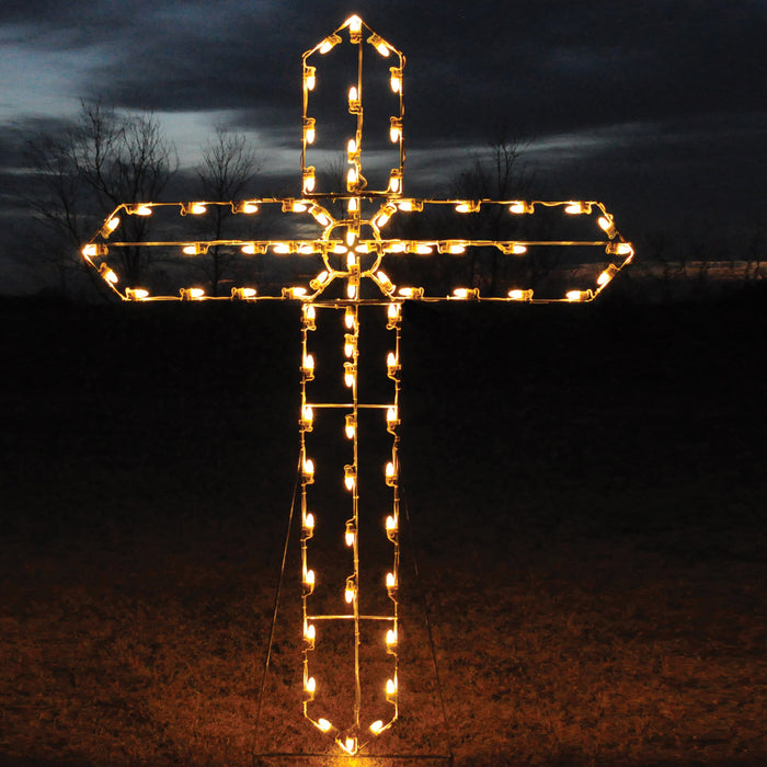 outdoor, indoor, LED, bulb, lights, quality, durable, commercial-grade, light motif, religious, Christmas, holiday, aluminum, decoration, cross, royal cross, LED cross