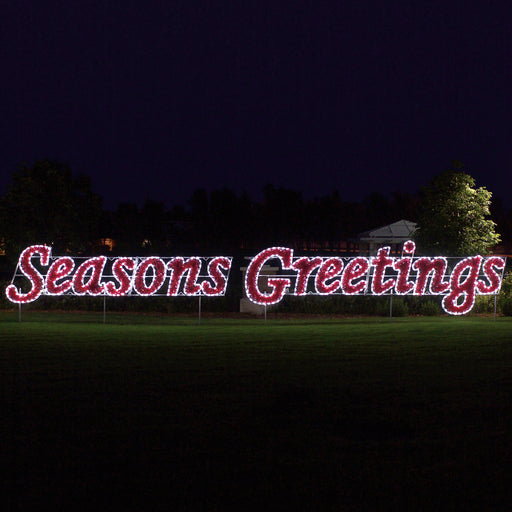 Giant Commercial Traditional holiday Christmas Outdoor decorations, Seasons Greetings, Sign, C7 LED, Aluminum Frame, Red, White, 2021