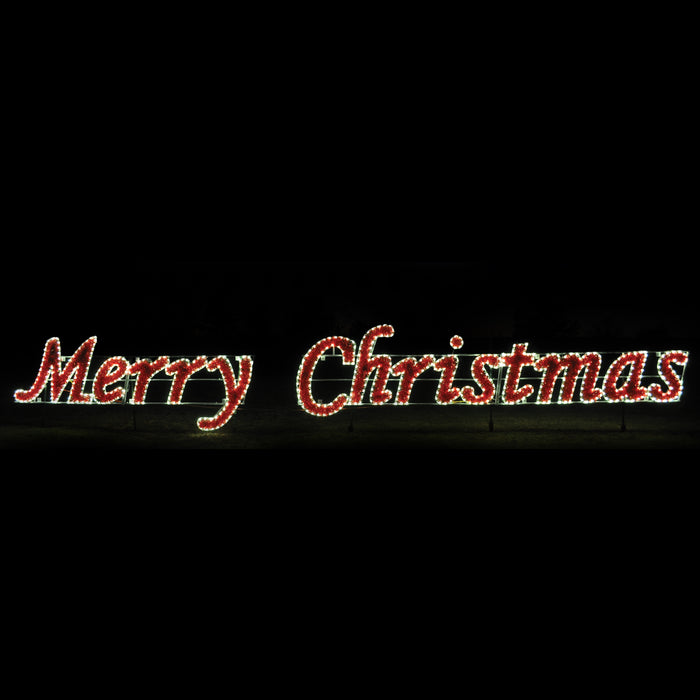 giant, large, commercial-grade, outdoor, sign, script, merry Christmas, holiday, LED, bulb, C7, red, white, garland, light, quality, durable, traditional, yard motif, 2021