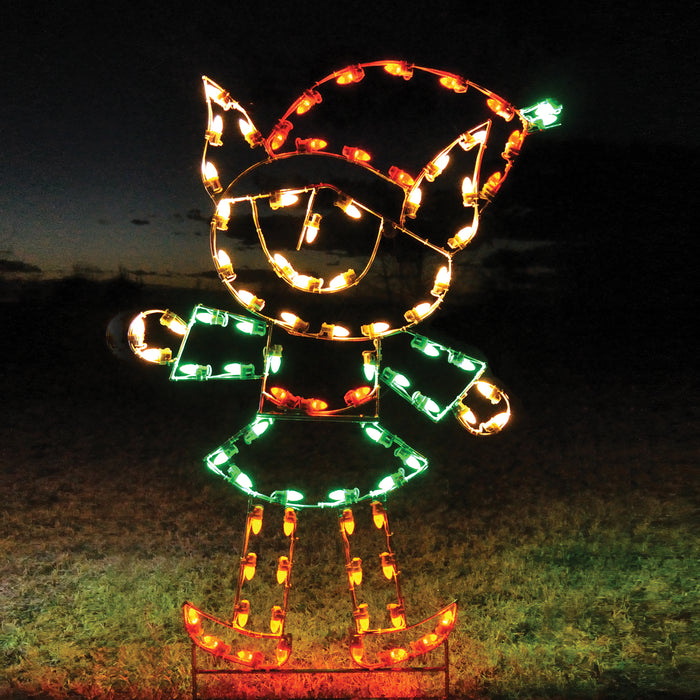 girl elf, Santa's helper, life-size, lawn decoration, residential, commercial-grade, outdoor, Christmas, holiday, LED, bulb, lights, aluminum frame, quality, durable, motif, display, 2021