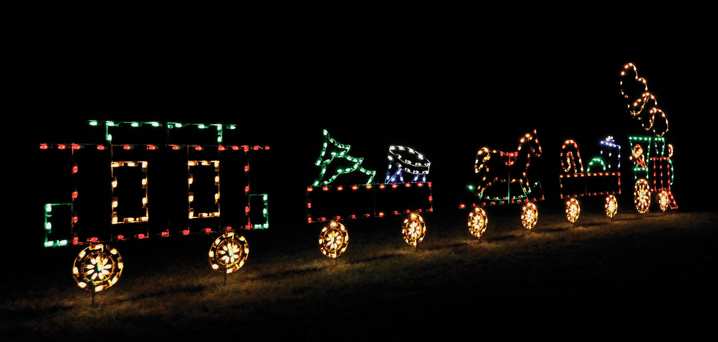 Outdoor Lighted Flat Car with Rocking Horse — HolidayLights.com