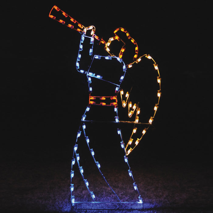 Gabriel, heralding, trumpet, angel, religious, giant, life-size, commercial-grade, outdoor, Christmas, holiday, LED, bulb, lights, aluminum frame, quality, durable, motif, display, 2021