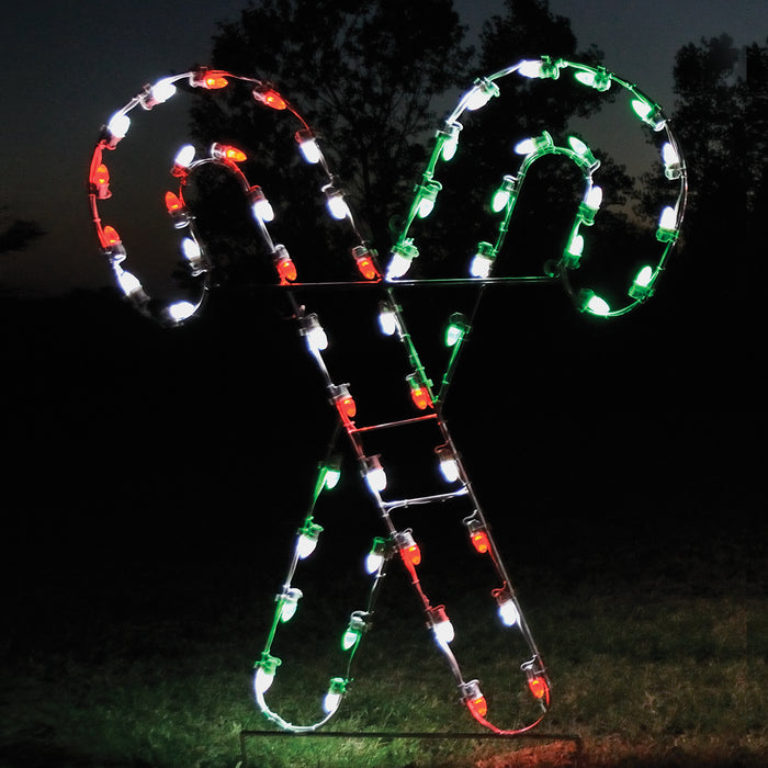Life size giant candy canes red, white & green, Holiday outdoor decoration, C7 LED bulbs, aluminum frame, spearmint, commercial, 2021 HolidayLights.com