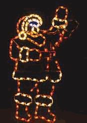 giant, life-size, commercial-grade, outdoor, Christmas, holiday, LED, bulb, lights, aluminum frame, quality, durable, motif, display, 2021, animated, waving Santa, Kris Kringle, Saint Nick, Father Christmas, red, white, blue
