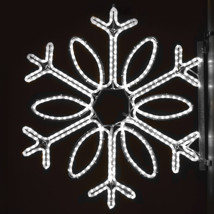large, commercial-grade, outdoor, Christmas, holiday, LED, rope light, quality, durable, motif, decoration, snowflake, pole, mounted, 2021, loop, pure white