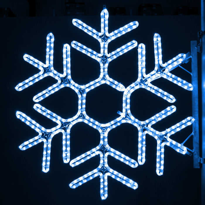 large, commercial-grade, outdoor, Christmas, holiday, LED, rope light, quality, durable, motif, decoration, snowflake, pole, mounted, 2021, blue