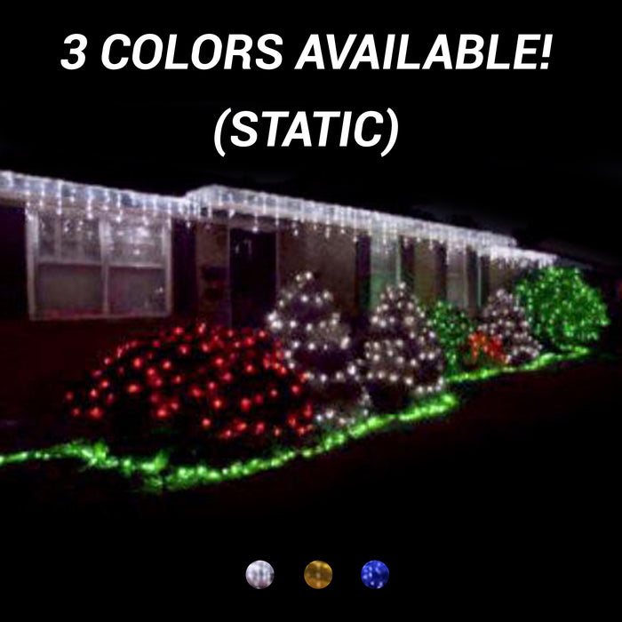 commercial-grade, outdoor, Christmas, holiday, LED, quality, durable, decoration, 2021, string lights, mini led, icicle, icicle lights, white, blue